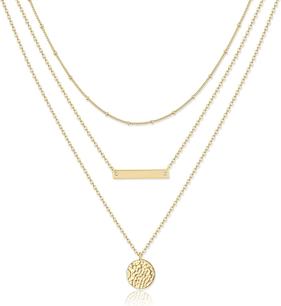 LOYATA Gold Layered Choker Necklace 14K Gold Plated Bar Coin Charm Pendant Neckalce Delicate Mult... | Amazon (US)