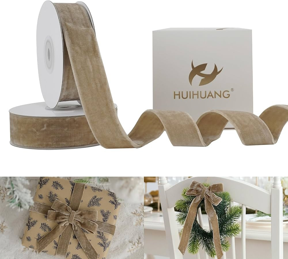HUIHUANG Camel Velvet Ribbon 1 inch Double Face Thick Velvet Ribbon Light Brown Velvet Ribbon for... | Amazon (US)