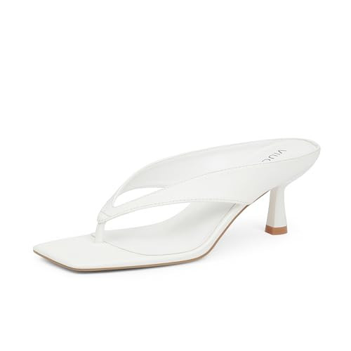 VIUGJNEX White Kitten Thong Heels for Women Square Open Toe Heeled for Women Short Small Low Flip Flop Sandals Slip on Stiletto Heels Slingback Strappy Dressy Sandals Chic Comfortable Heel Size 9.5 | Amazon (US)