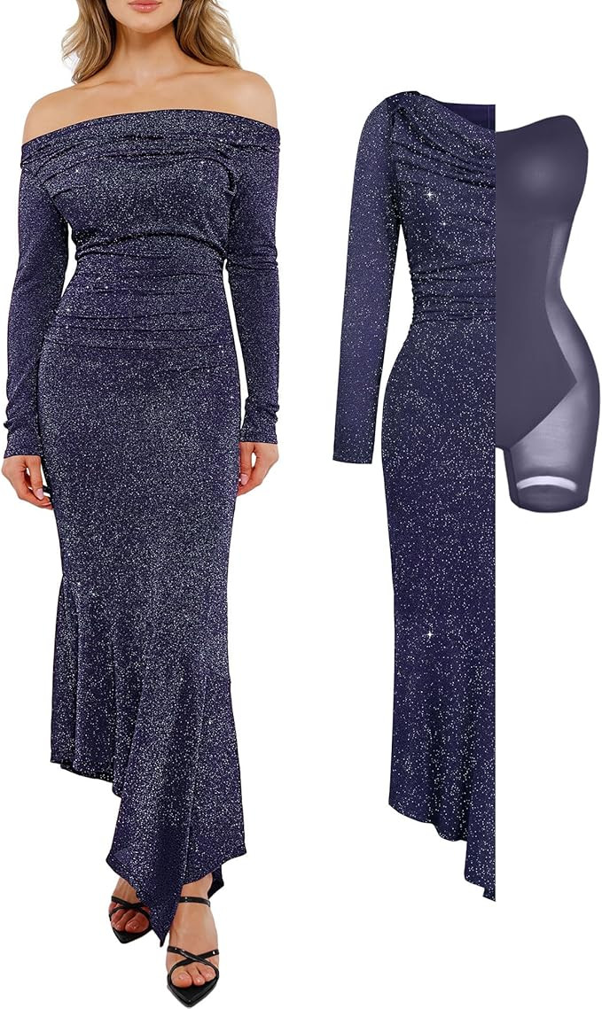 Popilush Sparkly Dresses for Women Long Sleeve Off The Shoulder Cocktail Dresses Bodycon Shapewea... | Amazon (US)