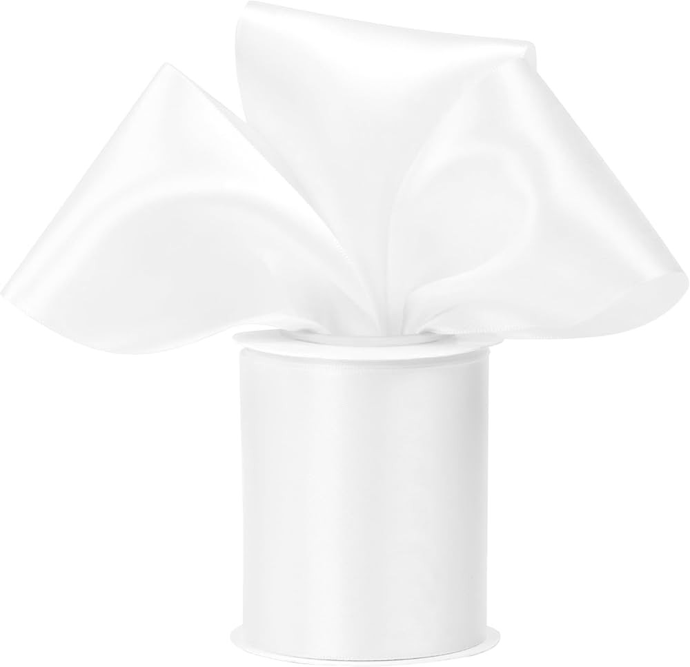 White Ribbon 3 Inch Double Faced Satin Ribbon Thick White Ribbon for Wedding Decor, Chair Sash, G... | Amazon (US)