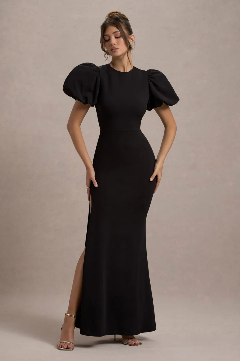 Love Letters  Black Puff-Sleeve Maxi Dress | Club L London
