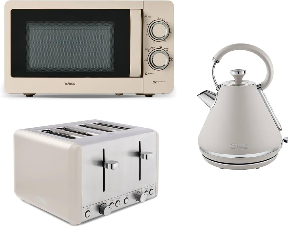 Tower Cavaletto Latte Pyramid Kettle, 4 Slice Toaster & 800W 20L Microwave T24042MSH. Contemporar... | Amazon (UK)