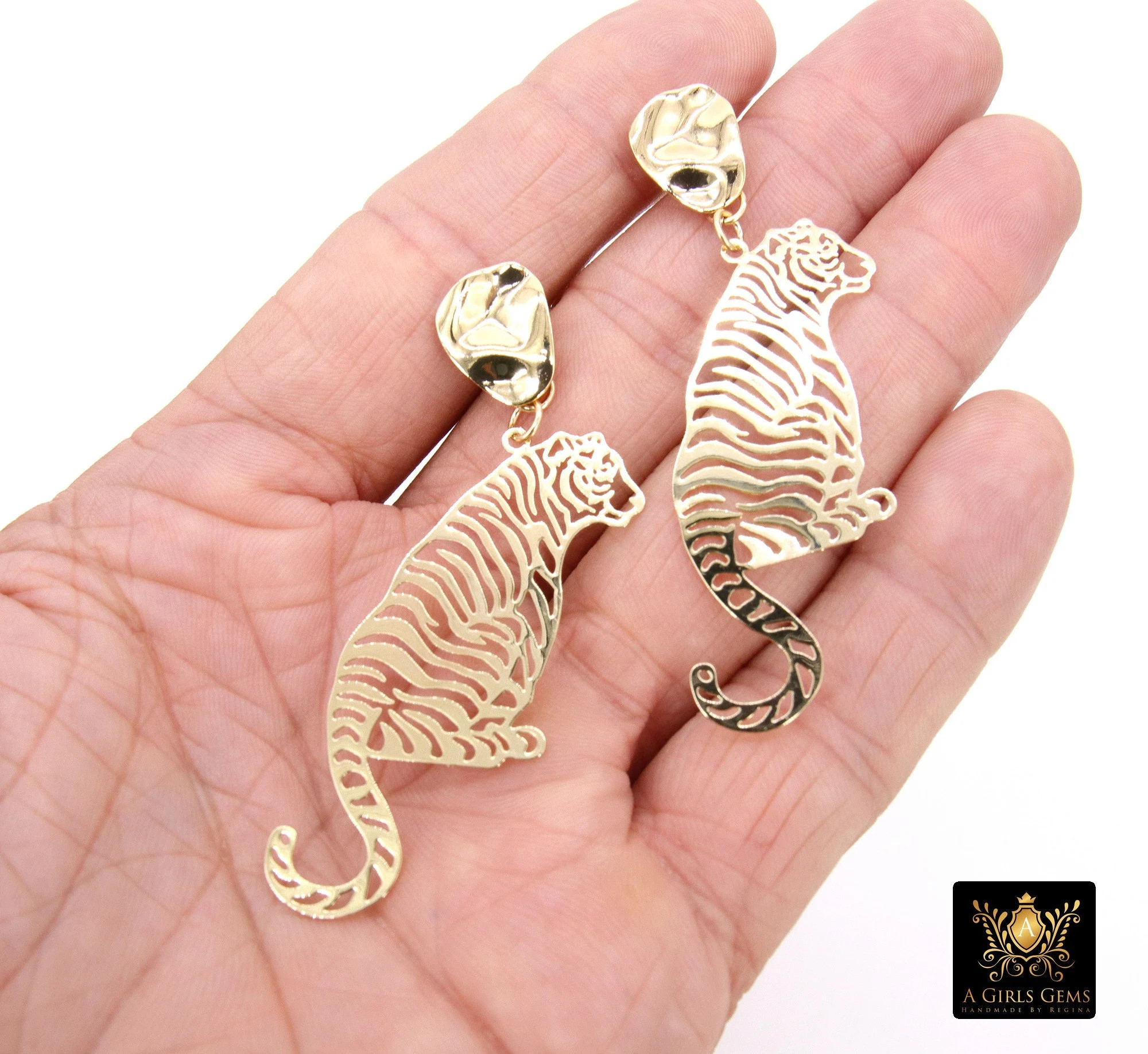 Gold Tiger Body Earrings, Gold Wavy Stud AG #2405, Dangle LSU Gameday Jewelry, Tiger Earrings | Etsy (Global)