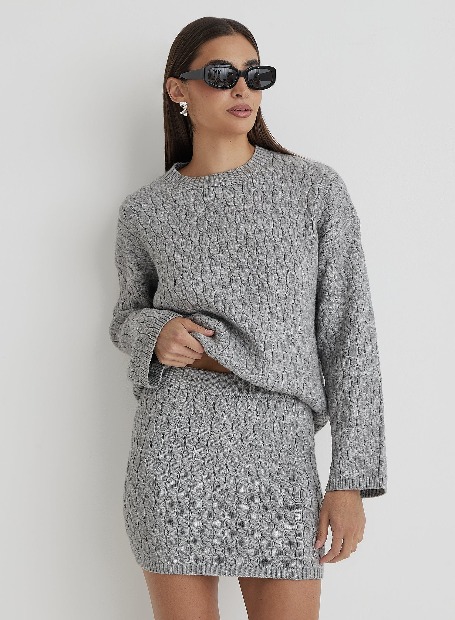 Grey Cable Knit Mini Skirt- Gabriel | 4th & Reckless