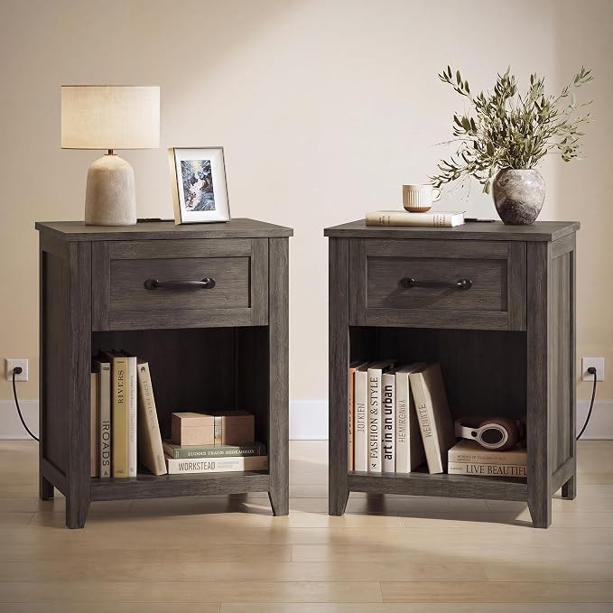 Nightstand with Charging Station, Drawer, Set of 2 

 #LTKHome #LTKSaleAlert