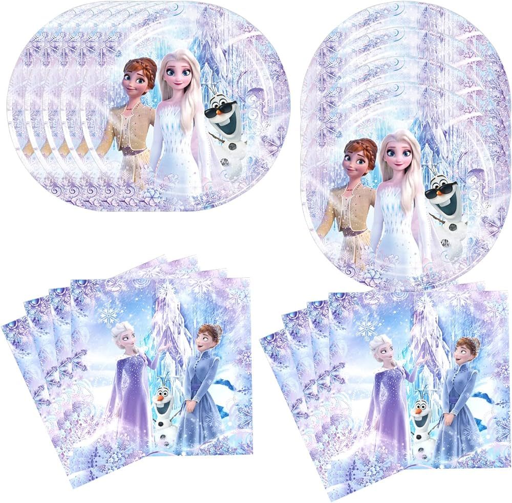 40pcs Frozen Party Supplies include 20 plates, 20 napkins for the Frozen birthday party decoratio... | Amazon (US)