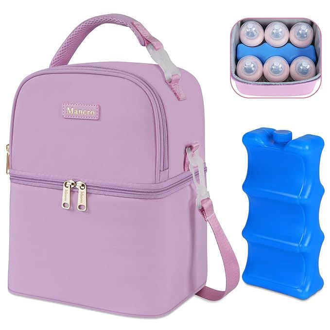 Mancro Breastmilk Cooler Bag with Ice Pack Fits 6 Baby Bottles, Insulated Baby Bottle Bag with Do... | Amazon (US)