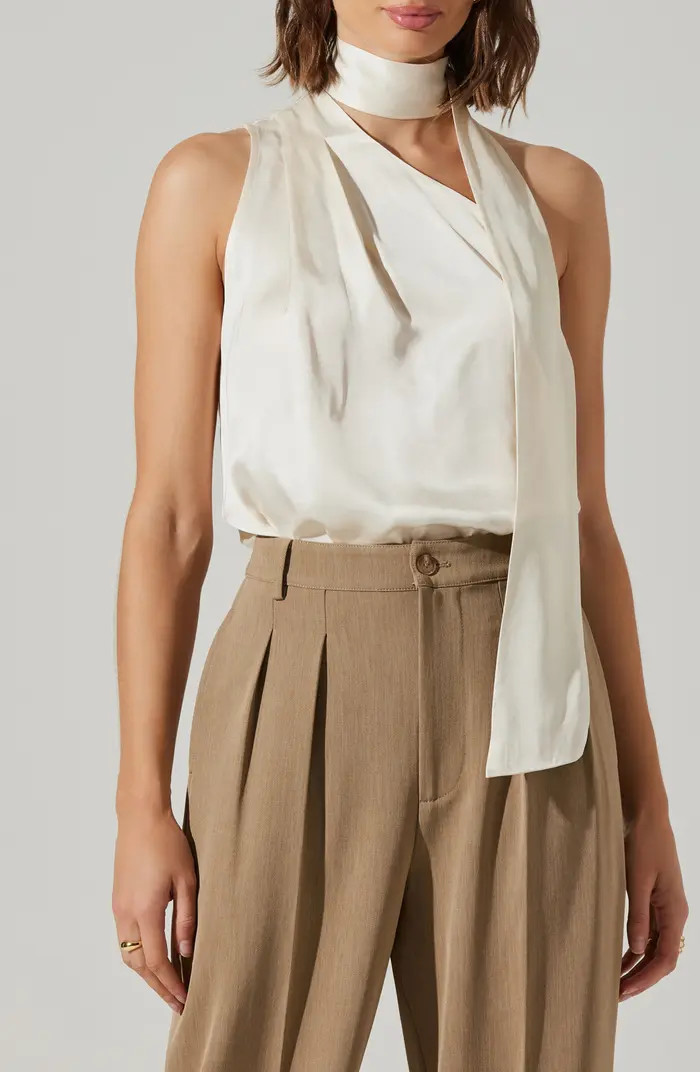 ASTR the Label Partia Tie Neck One-Shoulder Satin Top | Nordstrom | Nordstrom