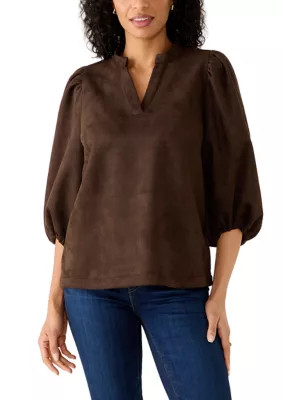Women's Suede 3/4 Sleeve Split Neck Top | Belk