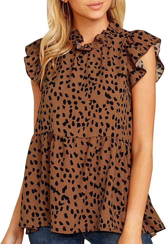 Avanova Women's Ruffle Sleeve Leopard Printed Babydoll Blouse Tops Casual T Shirt | Amazon (US)