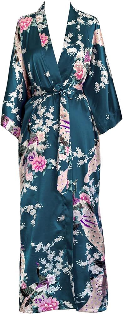 KIM+ONO Women's Satin Kimono Robe Long - Floral | Amazon (US)