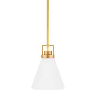 Home Decorators Collection Clermont 1-Light Satin Brass Shaded Pendant Light with Milk Glass Shad... | The Home Depot
