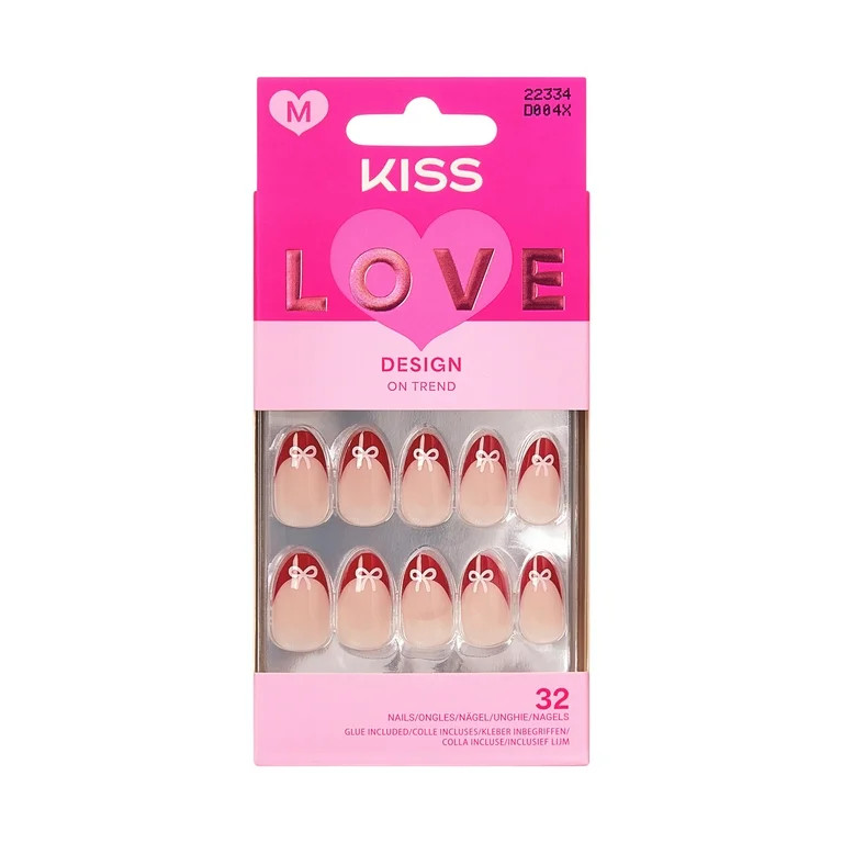 KISS LOVE Valentine’s Day Press On Nails Almond, 'Falling for Forever', Medium, 32 Count | Walmart (US)