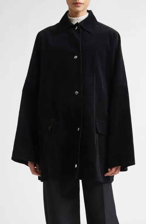 TOTEME Organic Cotton Corduroy Overshirt Jacket in Black at Nordstrom, Size Large | Nordstrom