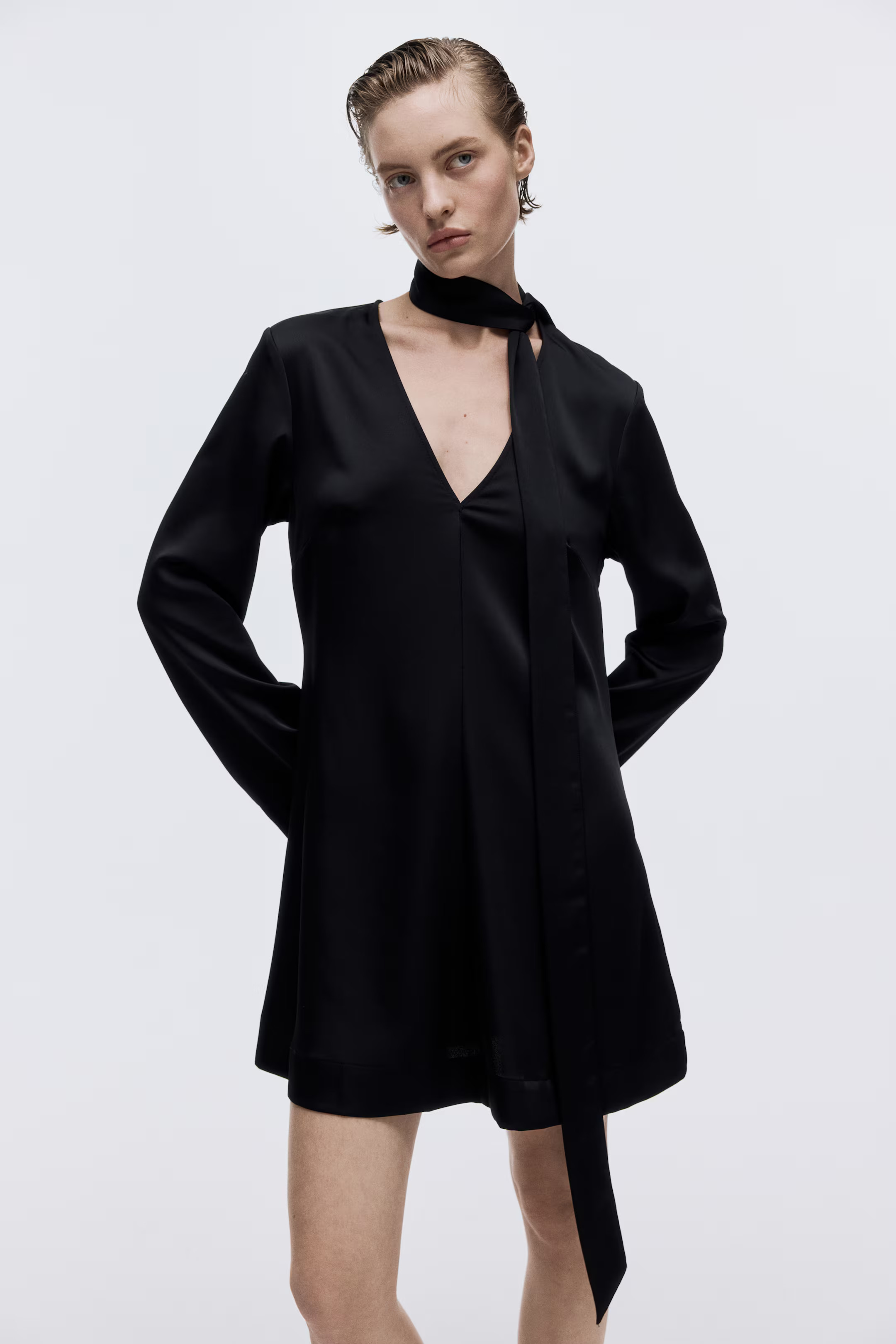 Scarf-Detail Satin Dress | H&M (US + CA)