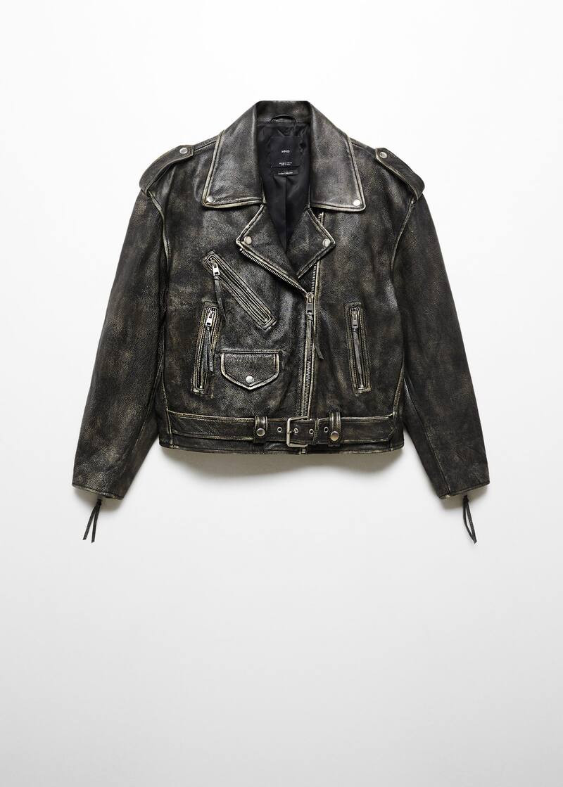 Leather biker oversize jacket -  Women | Mango USA | MANGO (US)