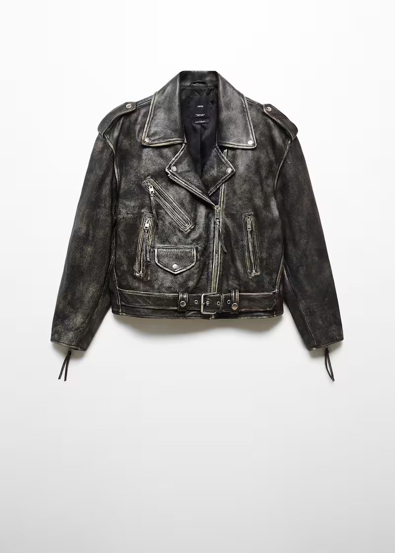 Leather biker oversize jacket -  Women | Mango USA | MANGO (US)
