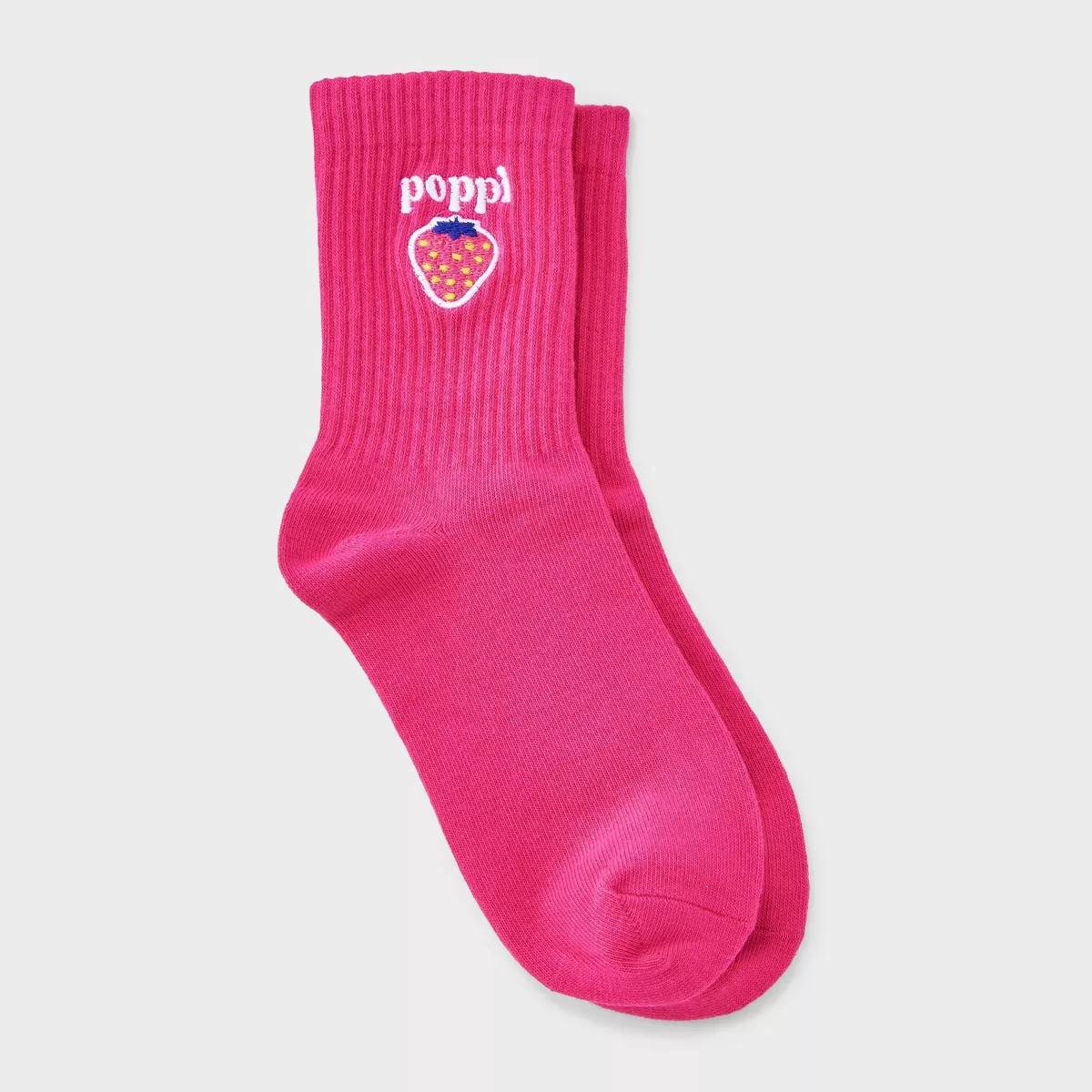 Adult Poppi Strawberry Graphic Crew Socks - Pink | Target