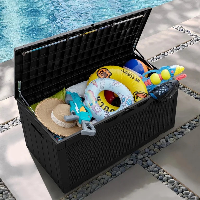 Devoko Outdoor Weatherproof 105 Gallon Resin Deck Box, Black | Walmart (US)