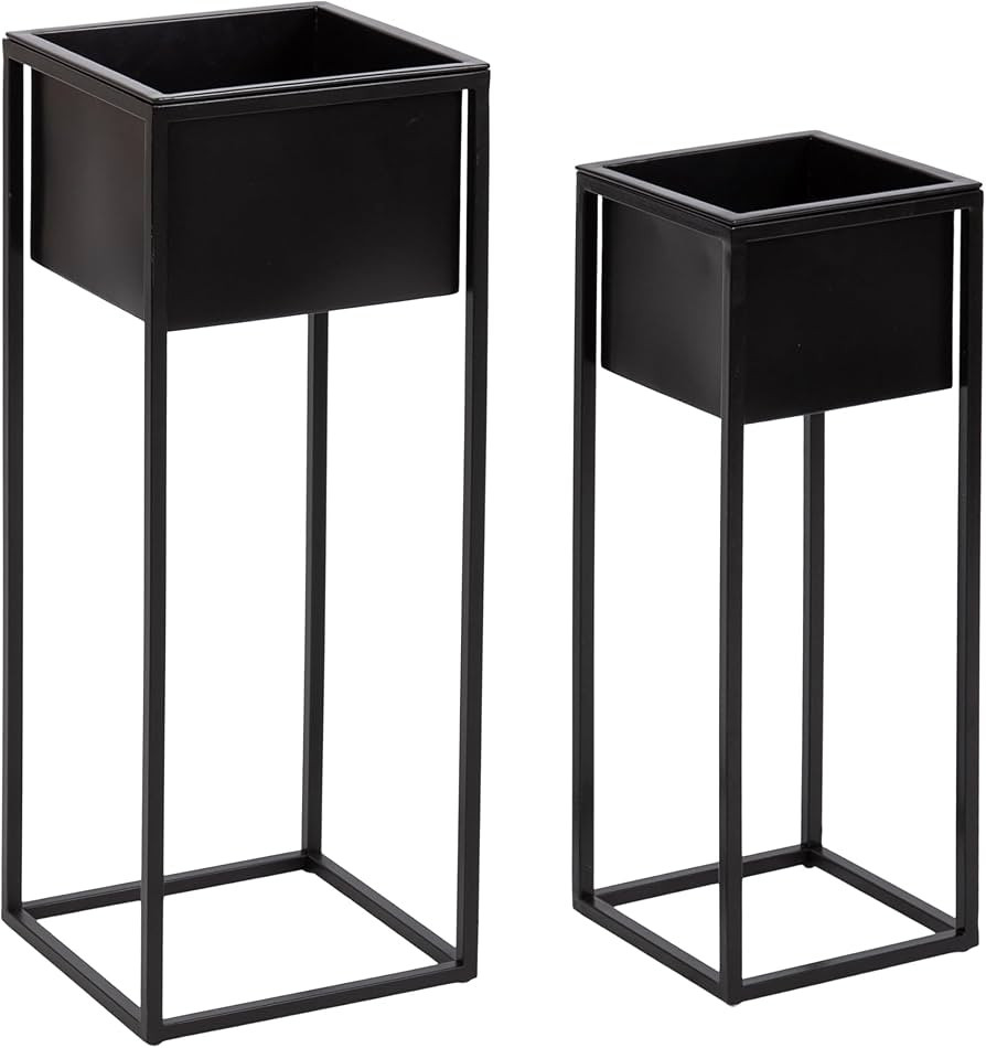 Kate and Laurel Palade Modern Two-Piece Metal Outdoor Planter Set; 2 Piece Set; Black; Metal Indo... | Amazon (US)