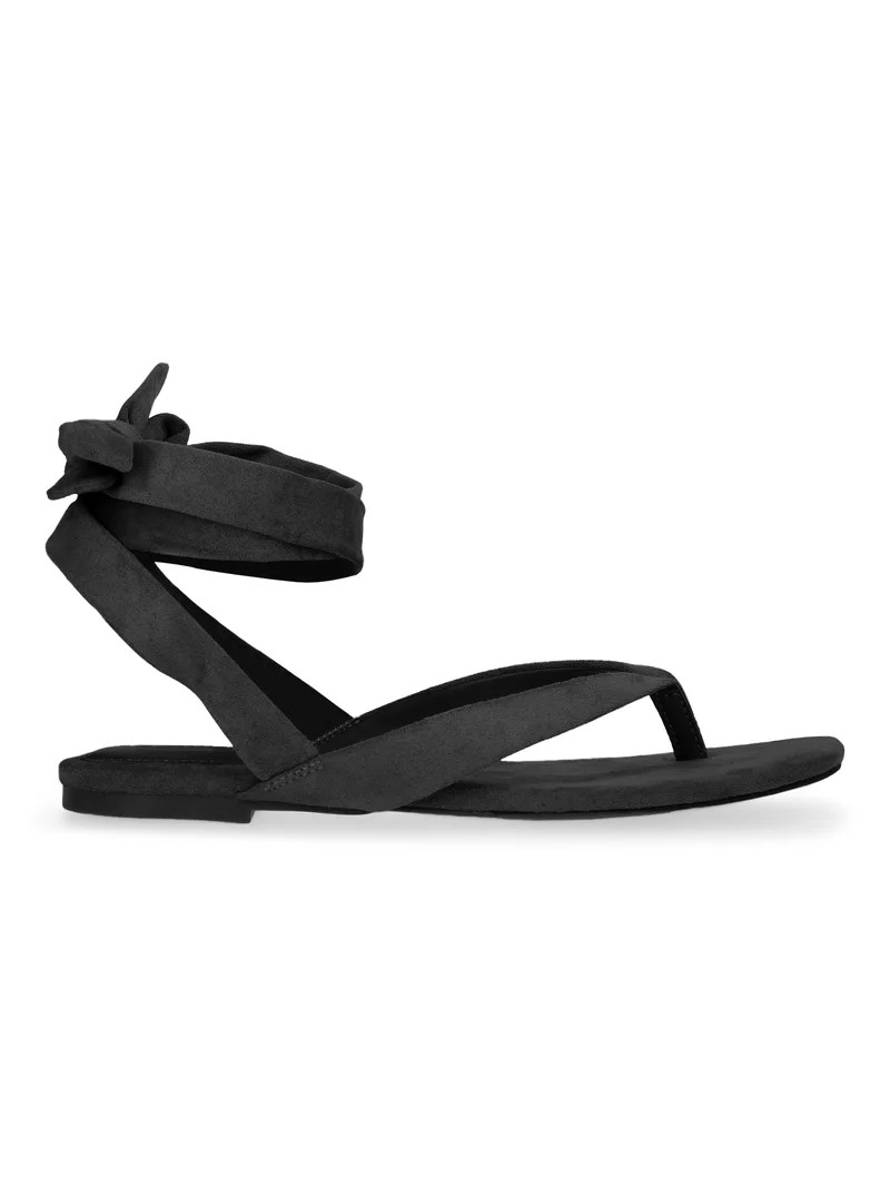 Scoop Women's Faux Suede Ankle Wrap Flat Sandals | Walmart (US)