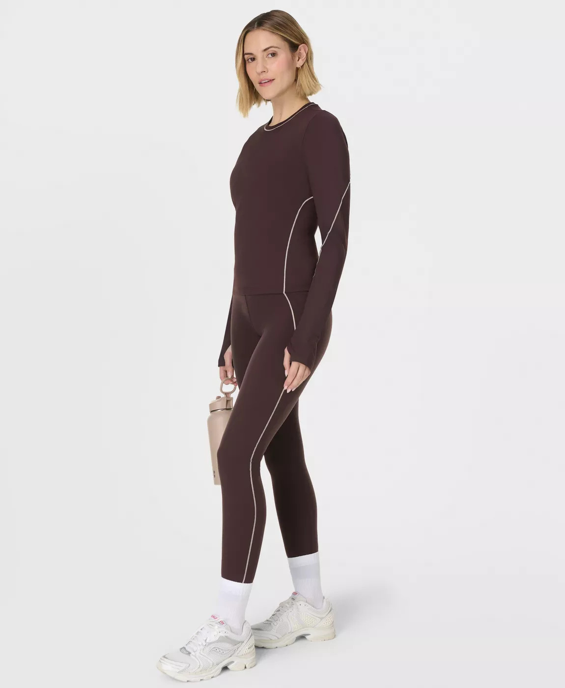 Power Contrast Stitch Gym Leggings - Sable Brown | Women's Leggings | Sweaty Betty | Sweaty Betty UK
