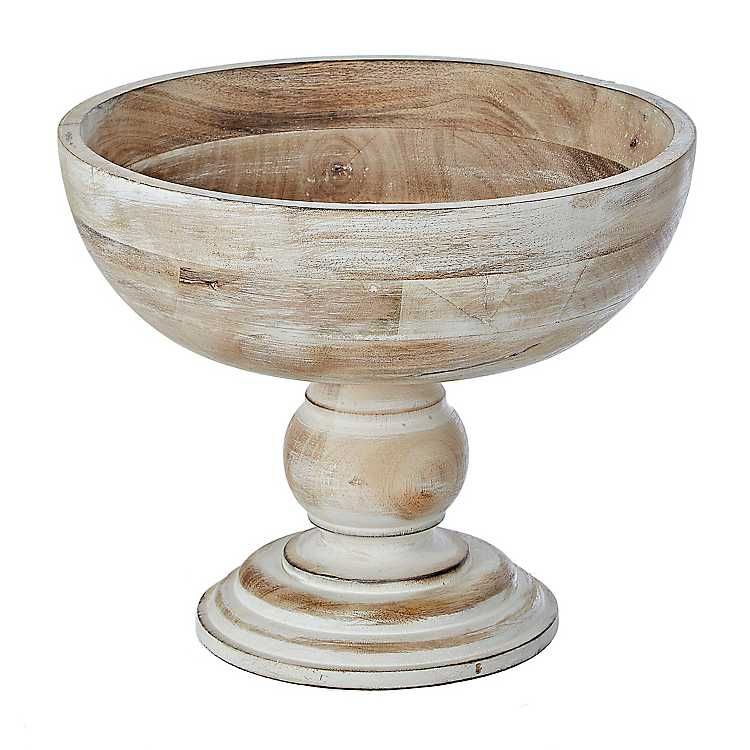 Whitewashed Wood Pedestal Bowl | Kirkland's Home