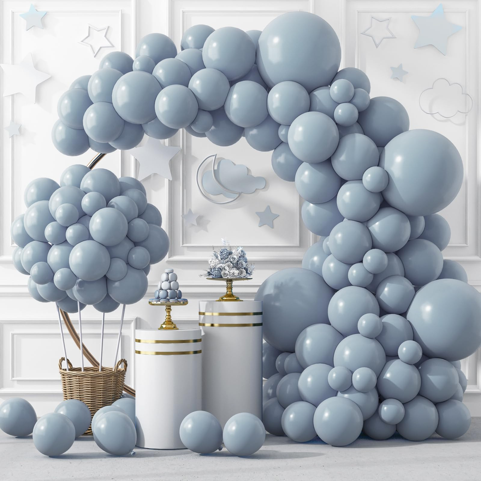 RUBFAC 129pcs Dusty Blue Balloons Different Sizes 18 12 10 5 Inch Latex Haze Blue Balloon Garland... | Amazon (US)