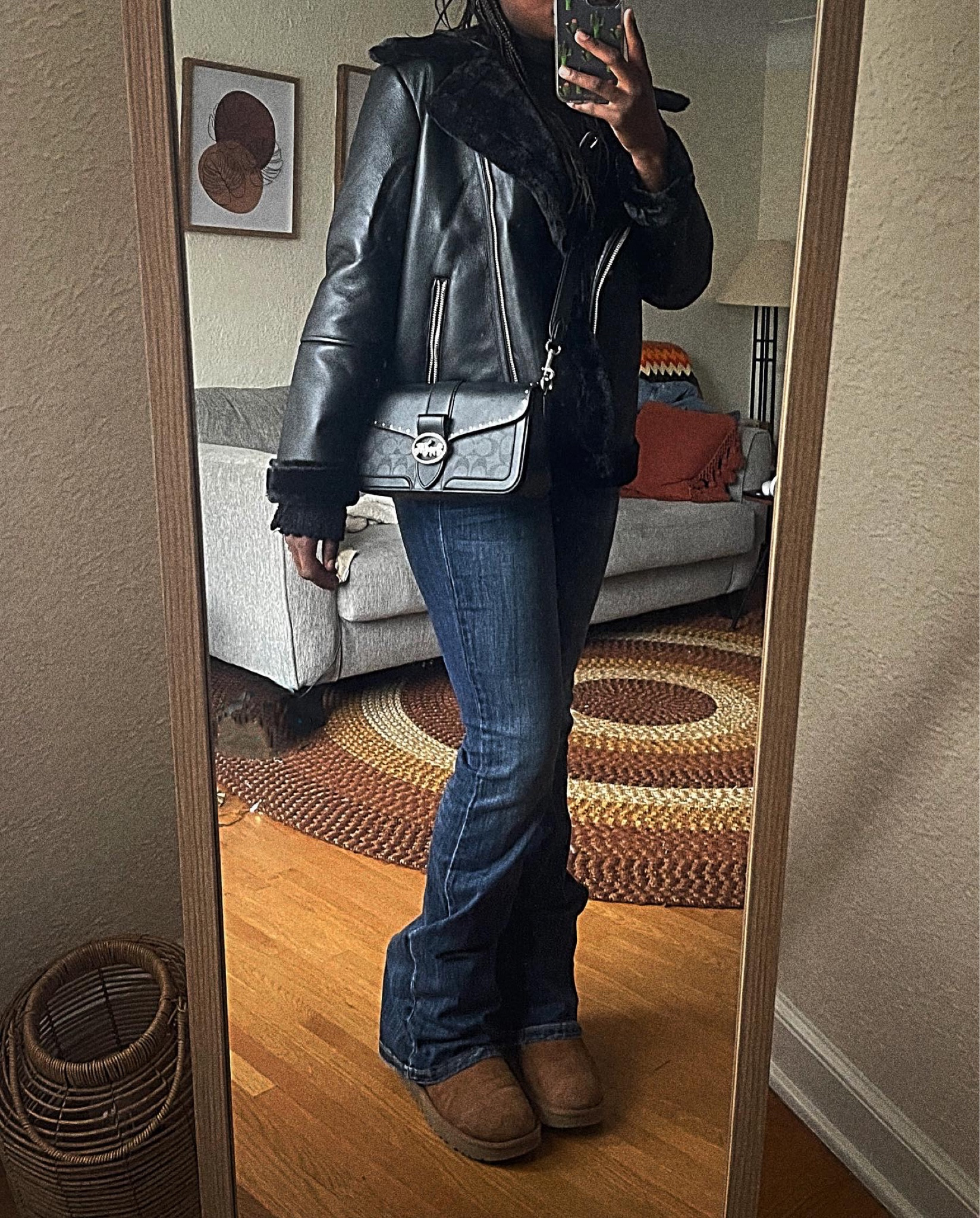 Winter outfit , leather coat , coach purse , uggs , flare jeans , fur, fashion nova 

#LTKFind #LTKfit #LTKhome