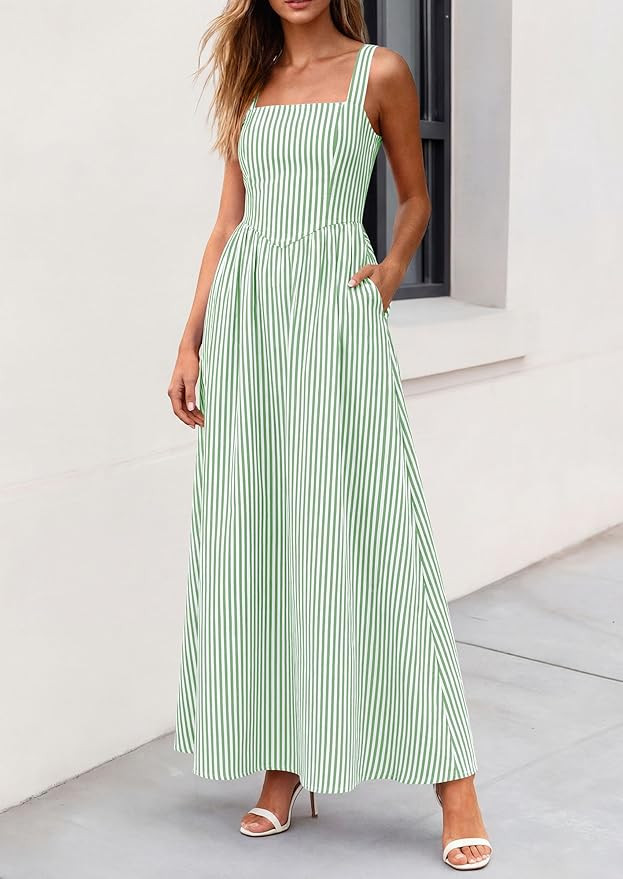PRETTYGARDEN Women's Maxi Dress Summer Striped Sundress 2026 Spring Smocked A Line Long Flowy Bea... | Amazon (US)