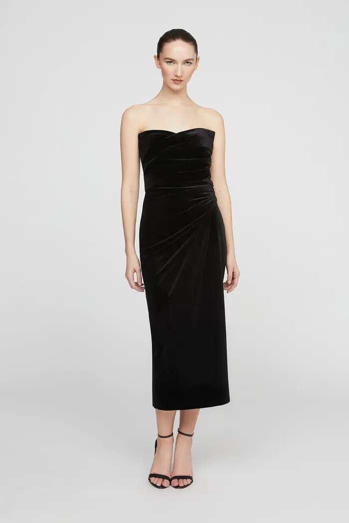 HALSTON Imara Velvet Midi Dress | Nordstrom | Nordstrom