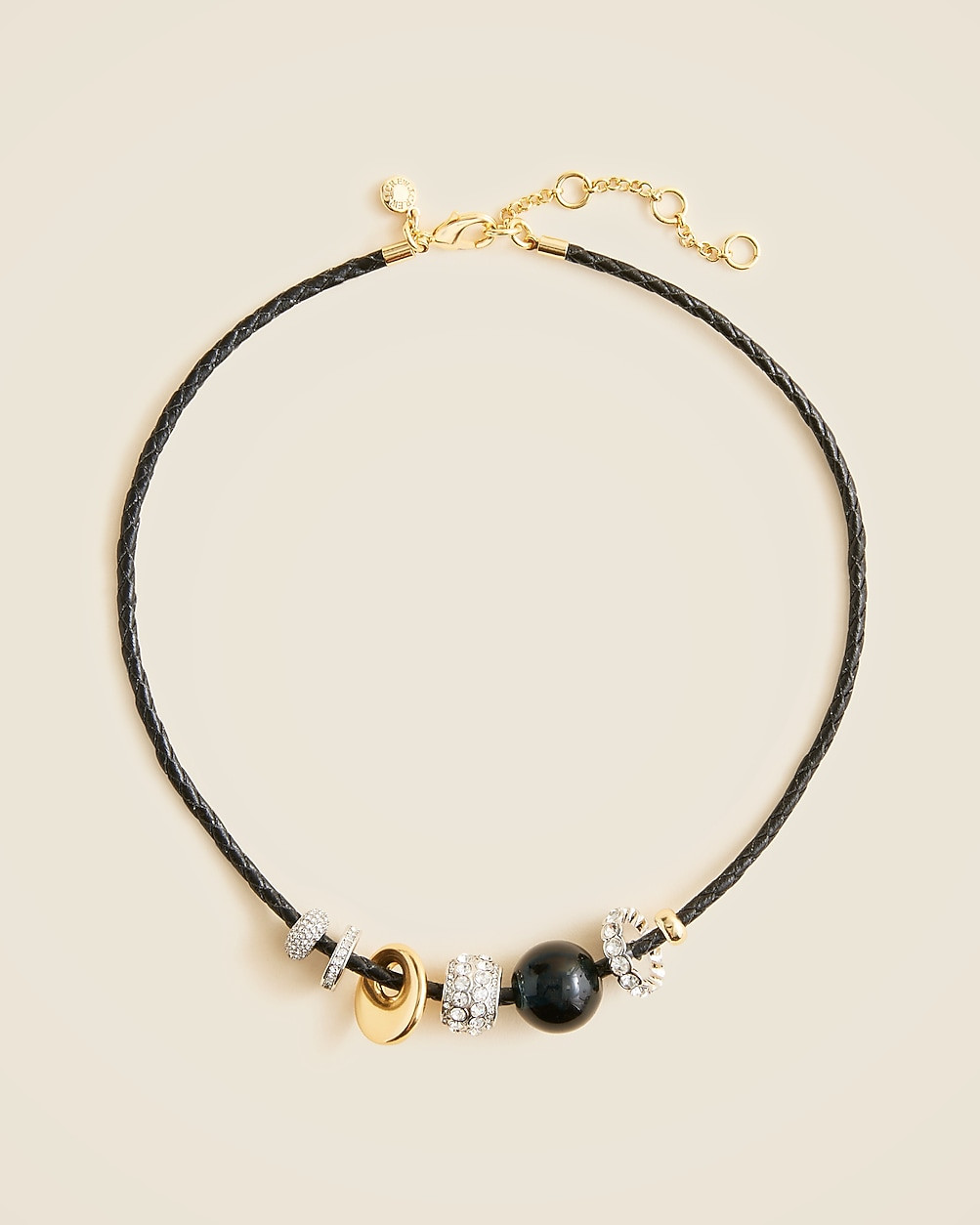Beaded leather cord necklace with pavé crystals | J. Crew US