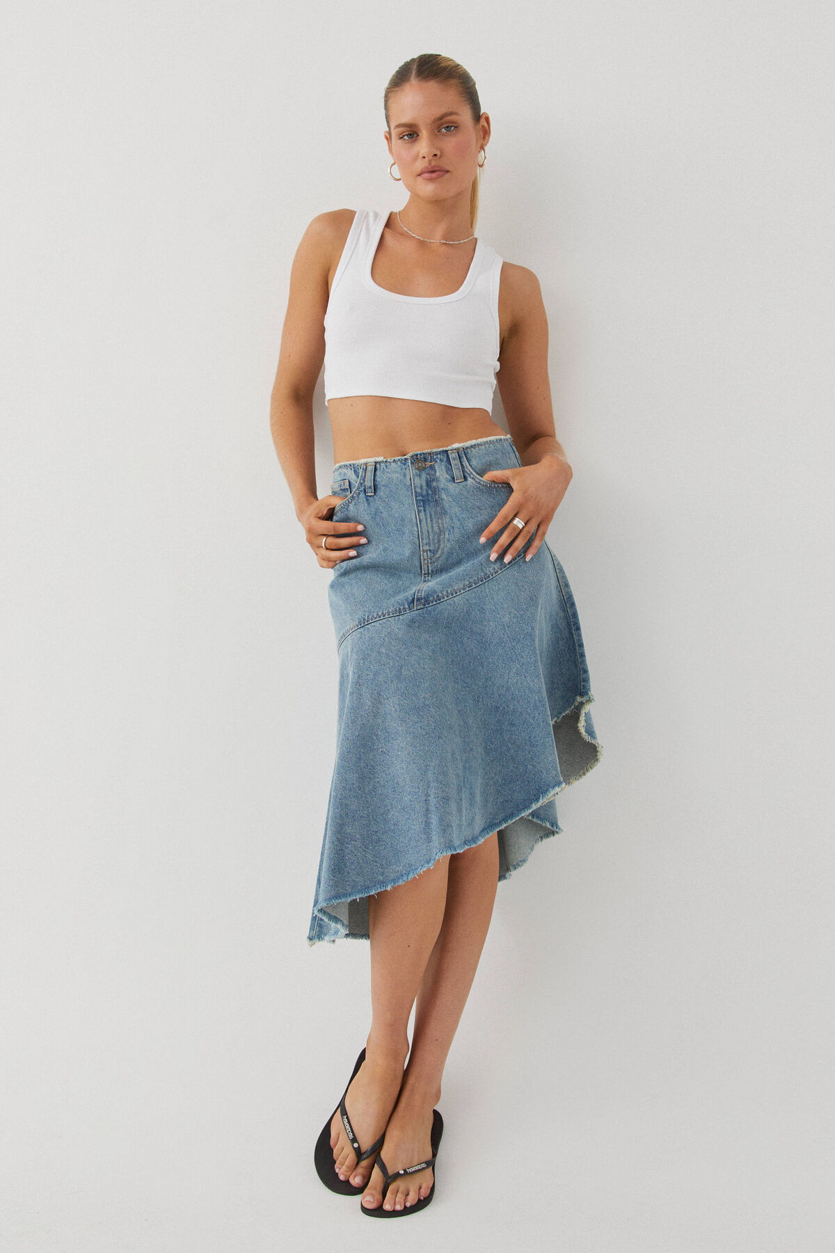 Asymmetrical Denim Midi Skirt | Supre (AU & NZ)