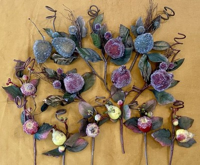 Lot Vintage Sugared Beaded Frosted Fruit Greenery Vines Centerpiece Swag | eBay US