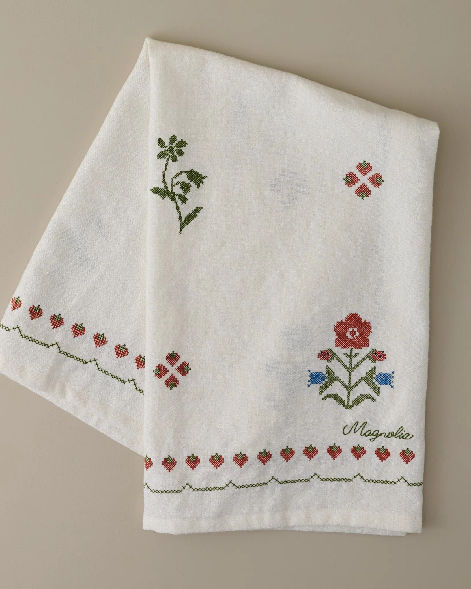 Cross Stitch Strawberry Fields Tea Towel | Magnolia