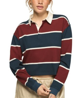 Lucky Brand Women's Long-Sleeve Striped Polo Shirt - Parisian Night | Macy's