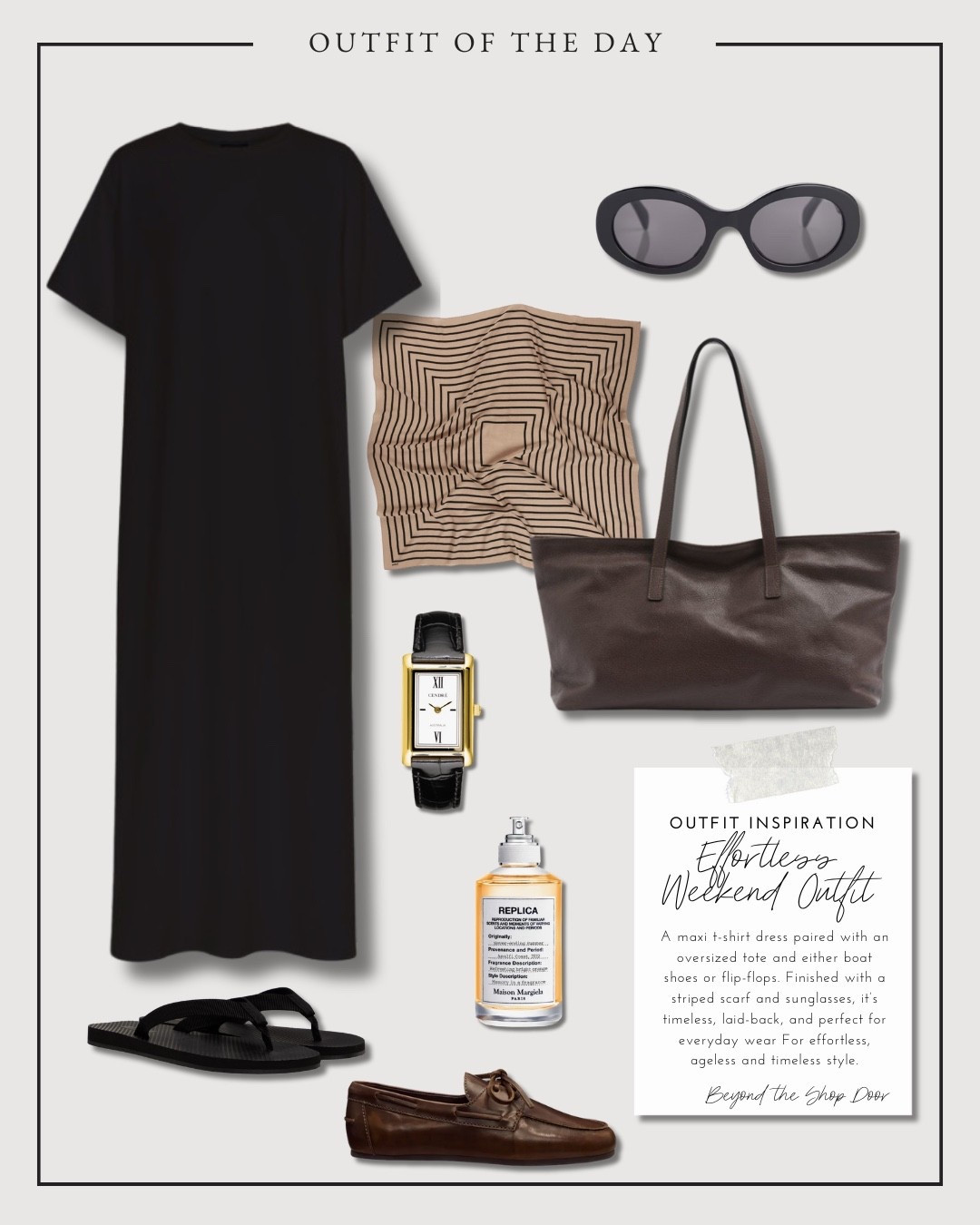 Outfit of the Day: An effortless weekend look. 
A  maxi t-shirt dress paired with an oversized tote and either boat shoes or flip-flops. Finished with a striped scarf and sunglasses, it’s timeless, laid-back, and perfect for everyday wear.

A maxi t-shirt dress is one on the most versatile and effortless items you could have in your wardrobe. Accessorise with a jumper, shirt or scarf around your waist or shoulders for personalised perfection.

#LTKShoeCrush #LTKStyleTip #LTKItBag