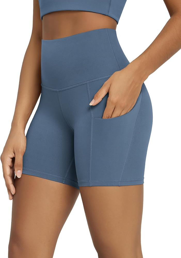 ODODOS 5" Tummy Control Biker Shorts for Women with Pockets High Waist Athletic Workout Yoga Shor... | Amazon (US)