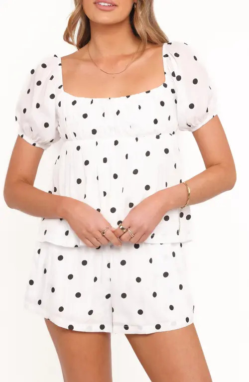Petal & Pup Julia Polka Dot Puff Sleeve Top & Shorts Set in Black Polkadot at Nordstrom, Size Large | Nordstrom