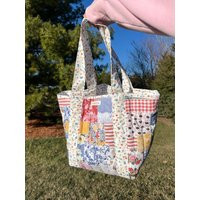 Colorful Picnic Flower Pattern Mini Tote Purse Bag With Attached Straps, Floral, Pretty Soft Durable Handmade | Etsy (US)