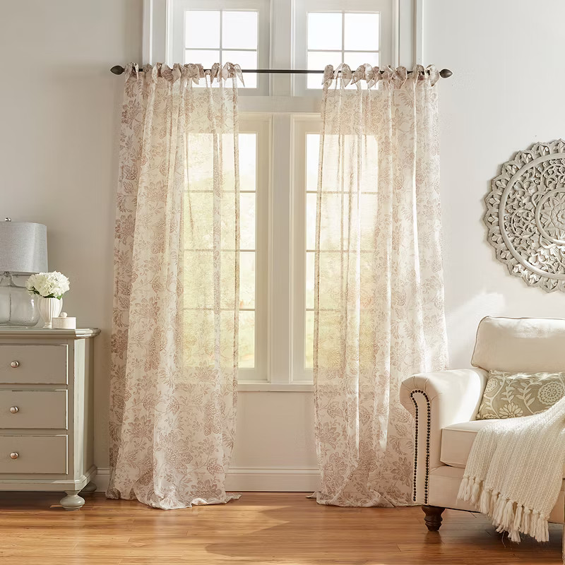 Westport Floral Tie-Top Cottagecore Sheer Single Window Curtain Panel - Elrene Home Fashions | Target
