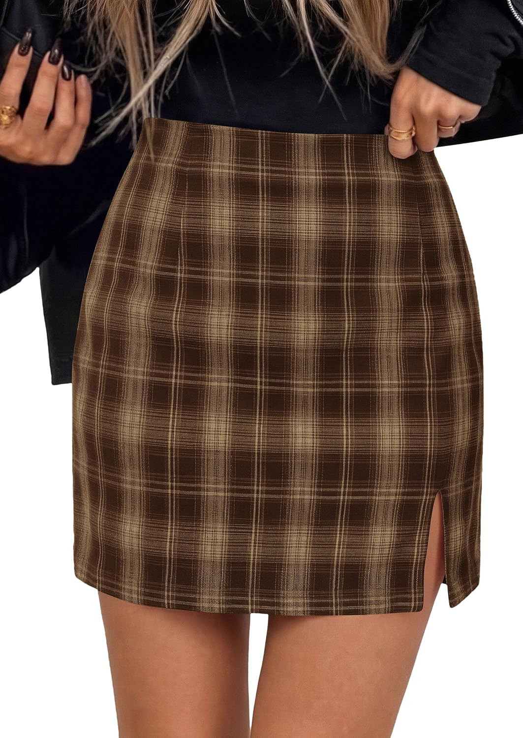PRETTYGARDEN Women's Plaid Mini Pencil Skirt Trendy Fall Going Out Bottoms | Amazon (US)