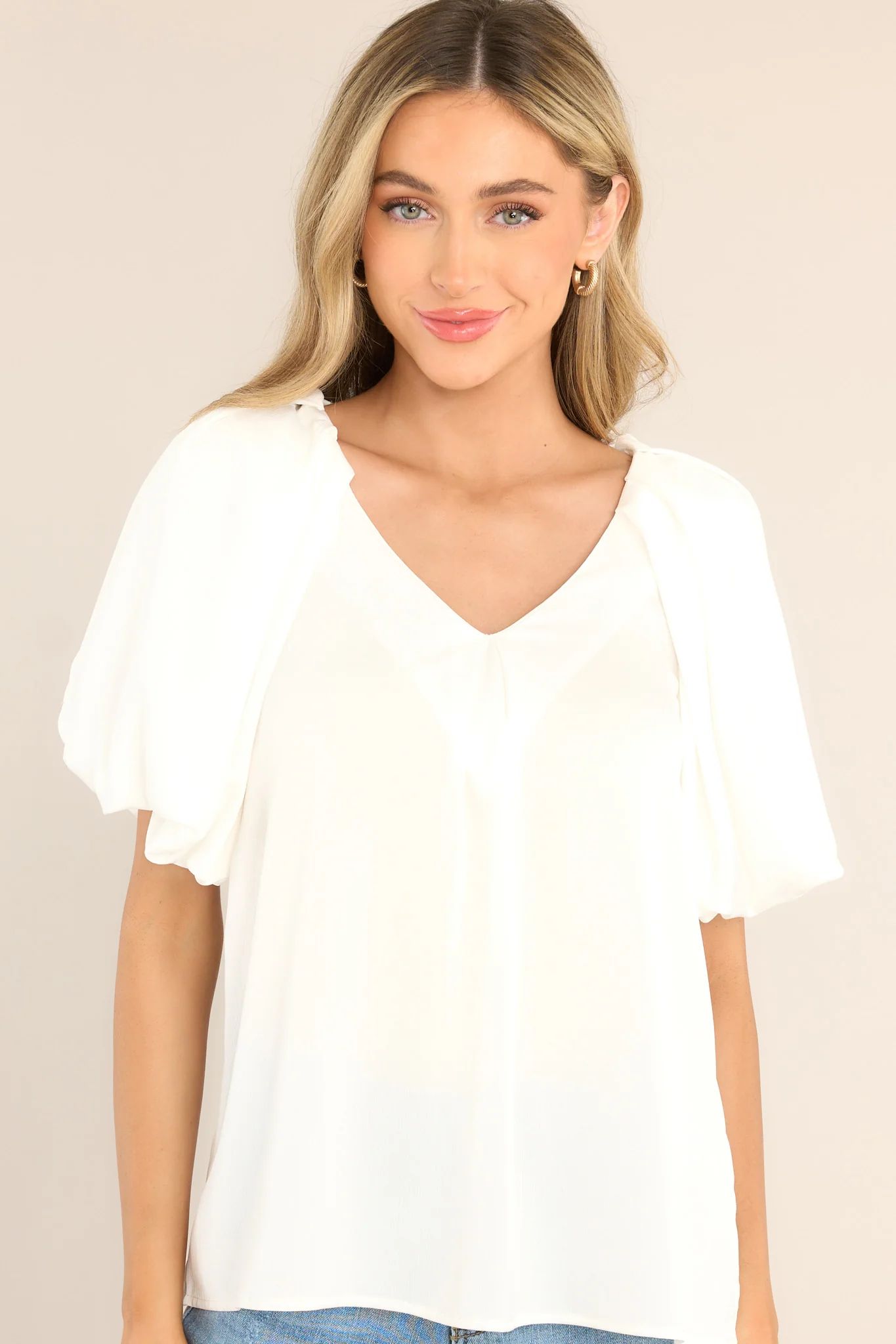 Too Complicated Ivory Puff Sleeve Top | Red Dress 