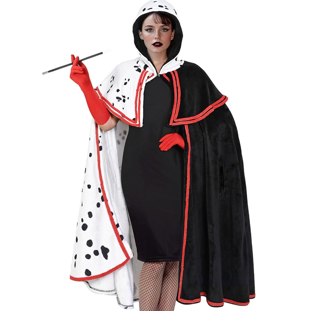 NatuBeau Halloween Costumes Woman 2025, Dalmatian Halloween Costumes Set with Hooded Cape, Red Gl... | Amazon (US)