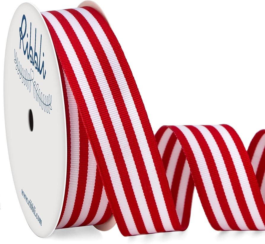 Ribbli Red and White Striped Grosgrain Ribbon,1-Inch x10-Yard,Christmas Ribbon Use for Gift Wrapp... | Amazon (US)