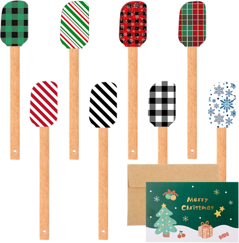 Nuogo 8 Pieces Christmas Silicone Spatula Santa Claus Pattern Spatula Set Xmas Cake Spatula with ... | Amazon (US)