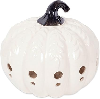 DII CAMZ38030 White Large Pumpkin with Leaves Lantern | Amazon (US)