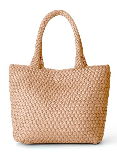 Woven Tote Bag for Women Fashion Woven Bags for Women Shoulder Bag Vegan Leather Handbags Large Work Travel Beach Tote Bags With Purse Apricot | Amazon (US)