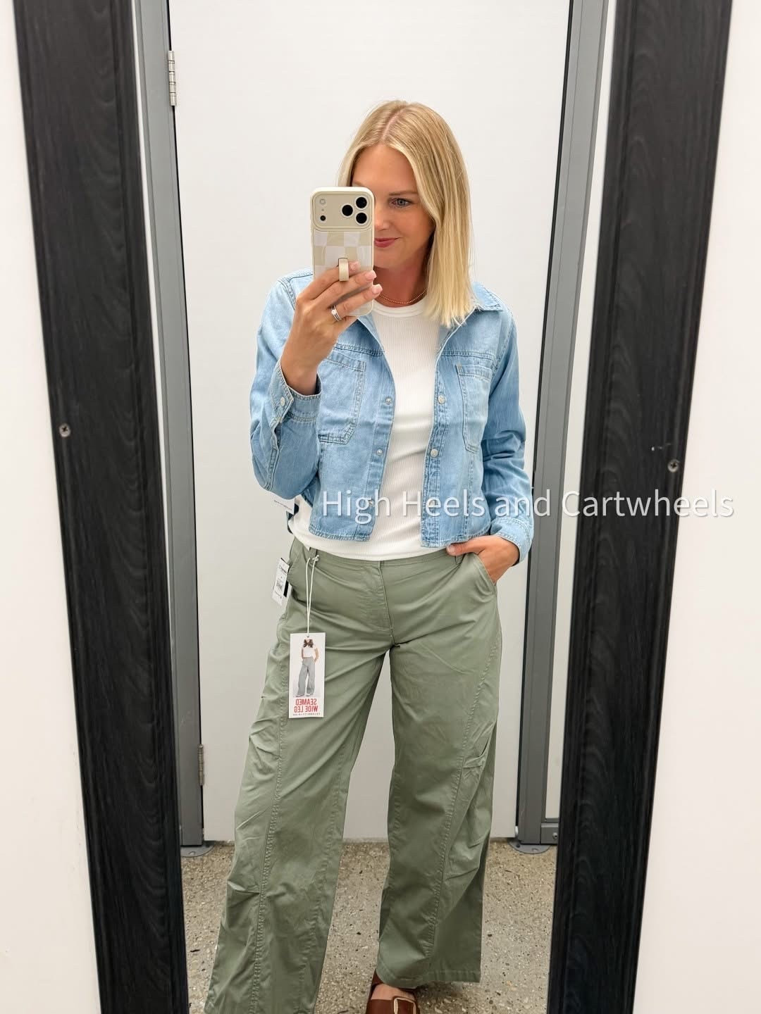 The outfit came home with me! I love the fit of the pants. I’m a normal size 10 wearing a M. There’s stretch to them. The denim is something that can be worn with jeans, skirts and dresses too!